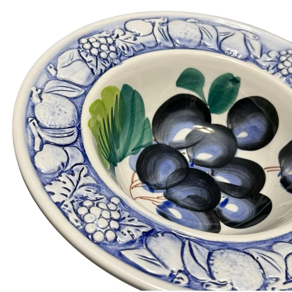 Italian Ceramic Fruit Soup Bowls Set of‎ 2 Embossed Rim Made in Italy